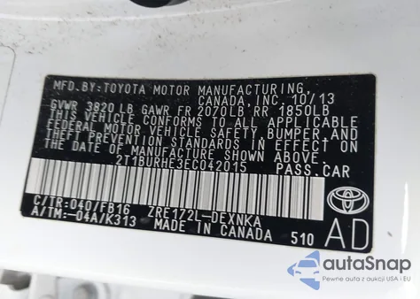 2014 Toyota Corolla Le from USA, damaged, VIN 2T1BURHE3EC042015